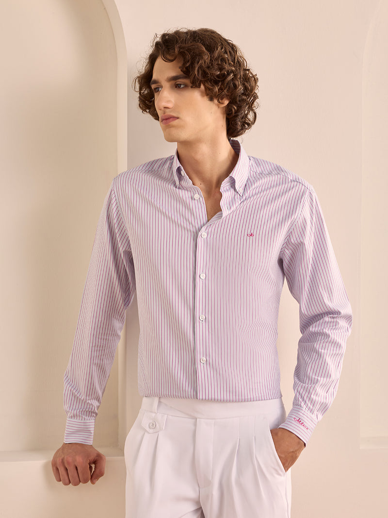 Pink regular fit cotton striped formal shirt for men (LAYLA)