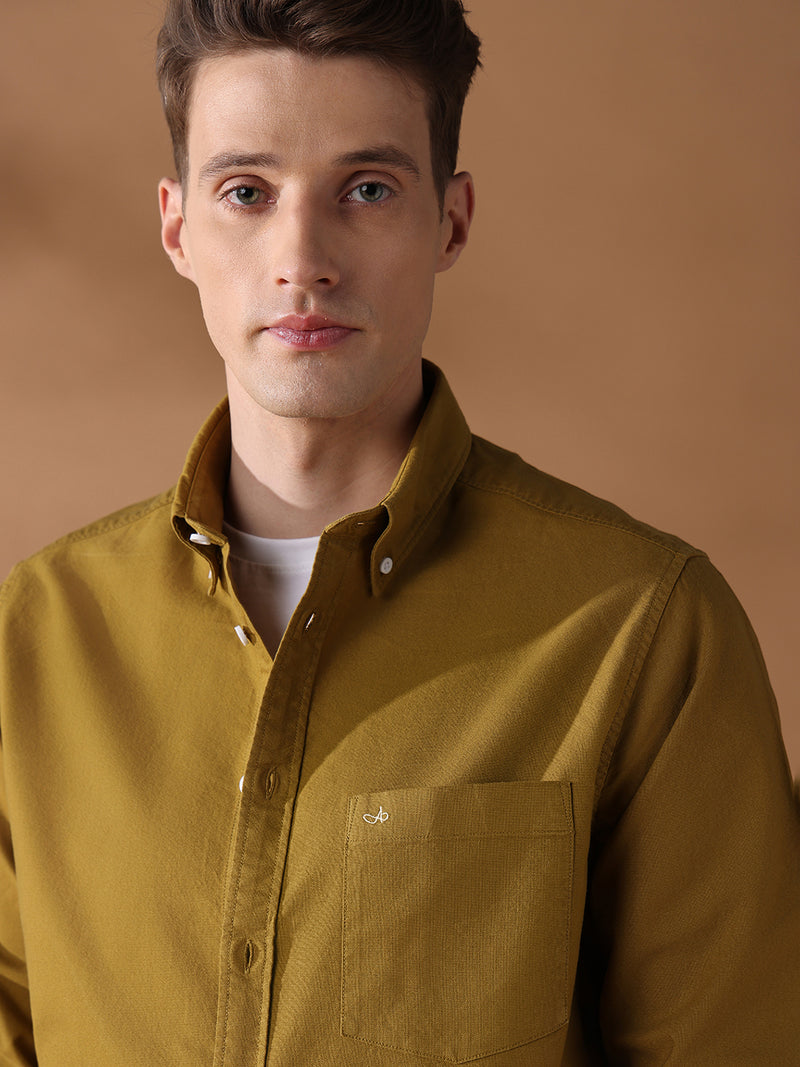 Mustard regular fit cotton casual shirt for men (AUREO)