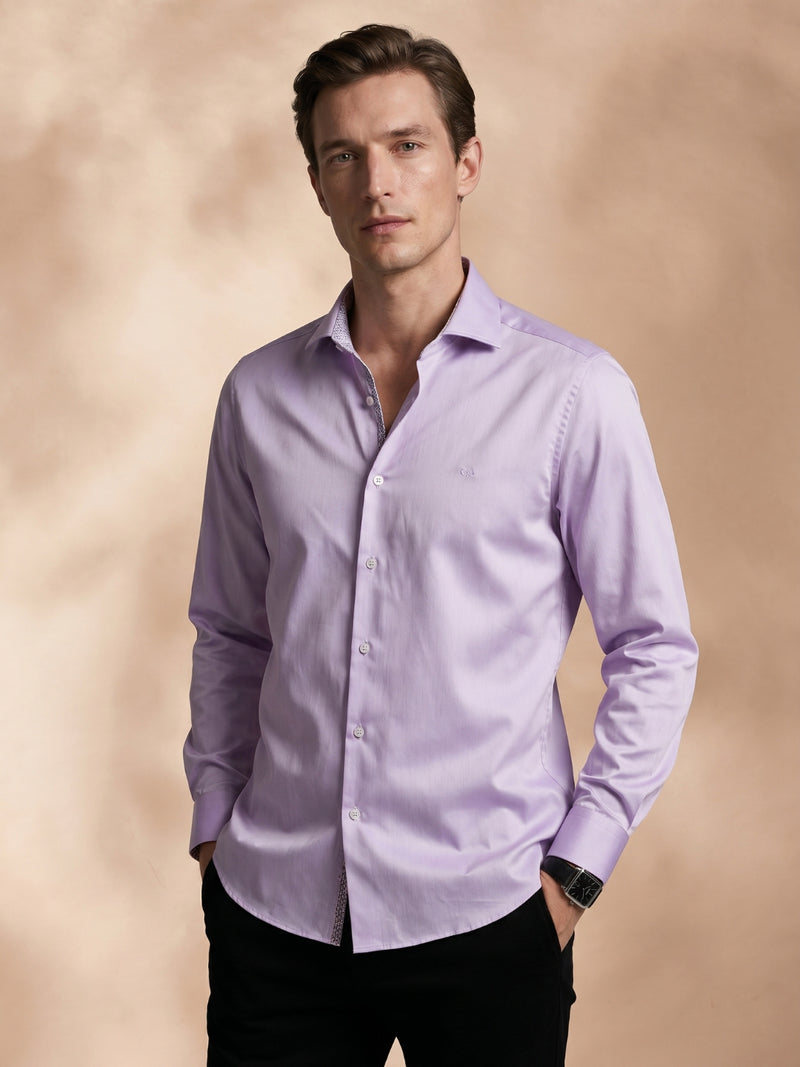 Lavender regular fit cotton formal shirt for men (NOBEL)