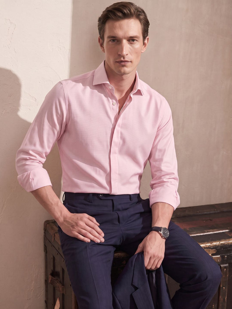 Pink regular fit cotton formal shirt for men (BOWEN)