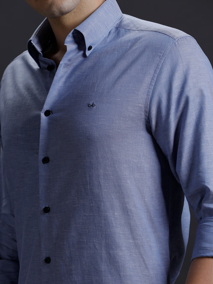 Aldeno Mens Regular Fit Plain Blue Casual Cotton Blend Shirt (LARIE)