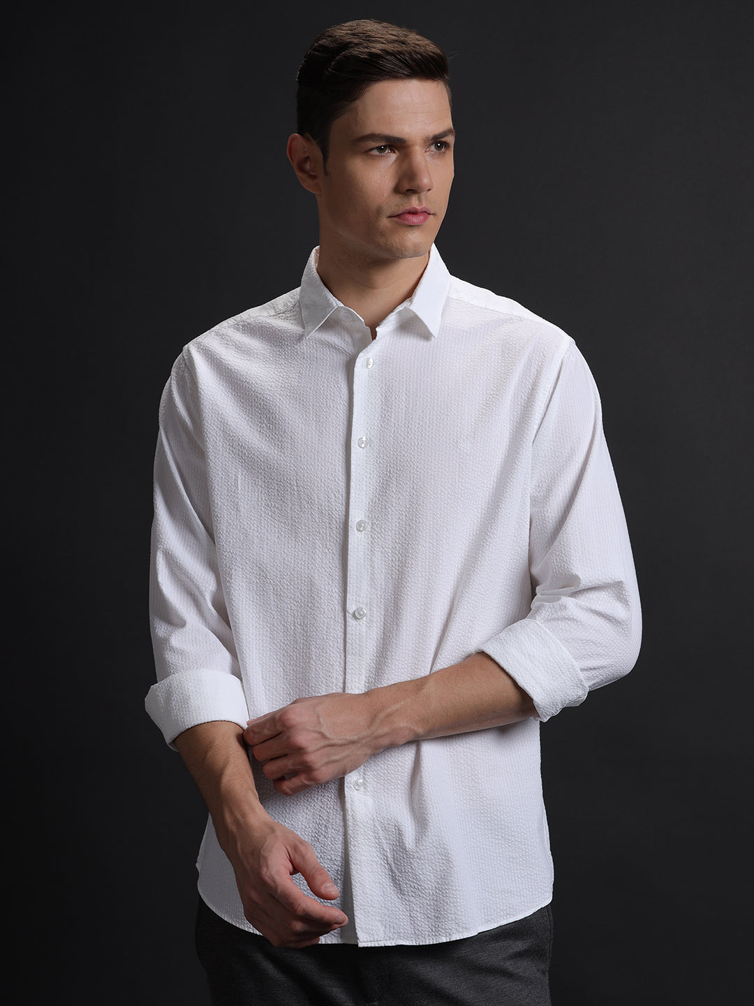 Aldeno Mens Regular Fit Plain White Casual Cotton Shirt (EVANIA)