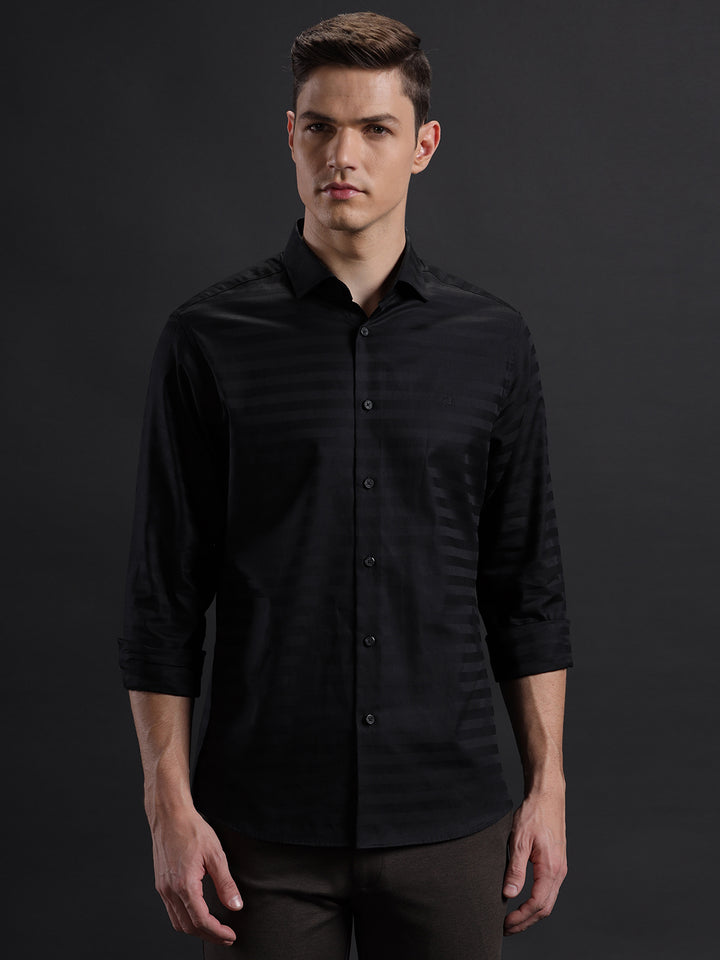 Aldeno Mens Regular Fit Plain Black Formal Cotton Shirt (BINIM)