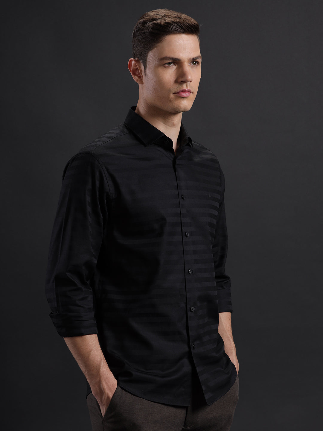 Aldeno Mens Regular Fit Plain Black Formal Cotton Shirt (BINIM)