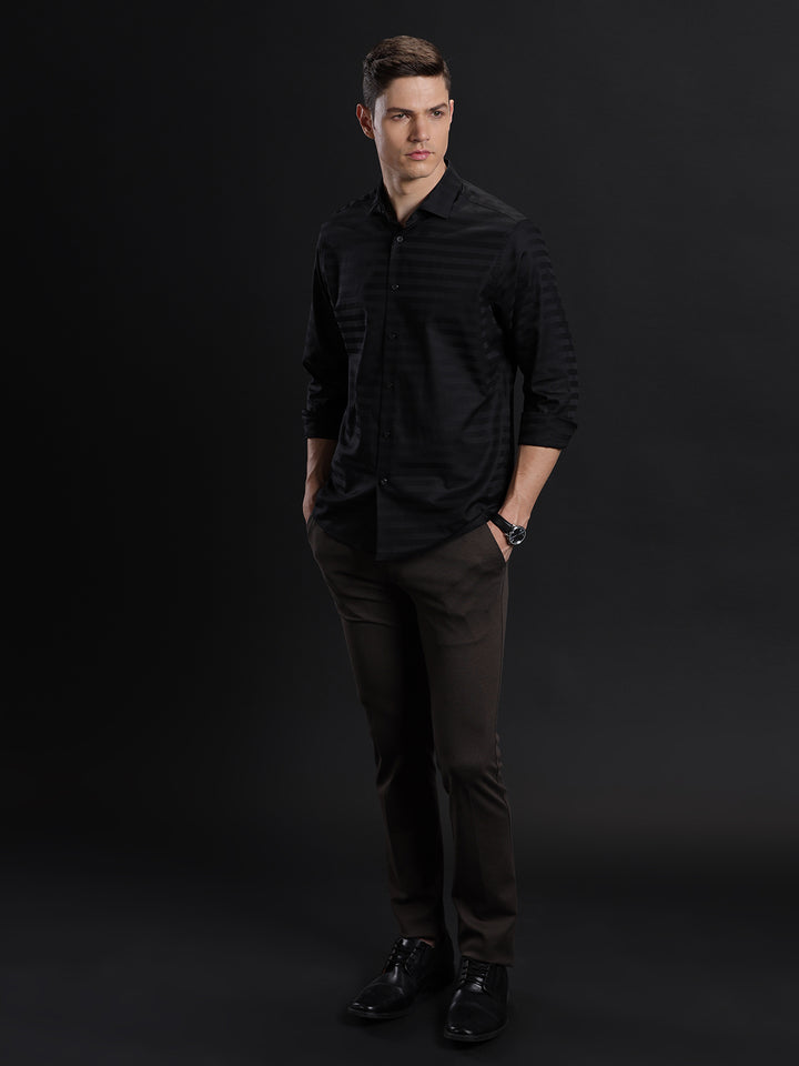 Aldeno Mens Regular Fit Plain Black Formal Cotton Shirt (BINIM)