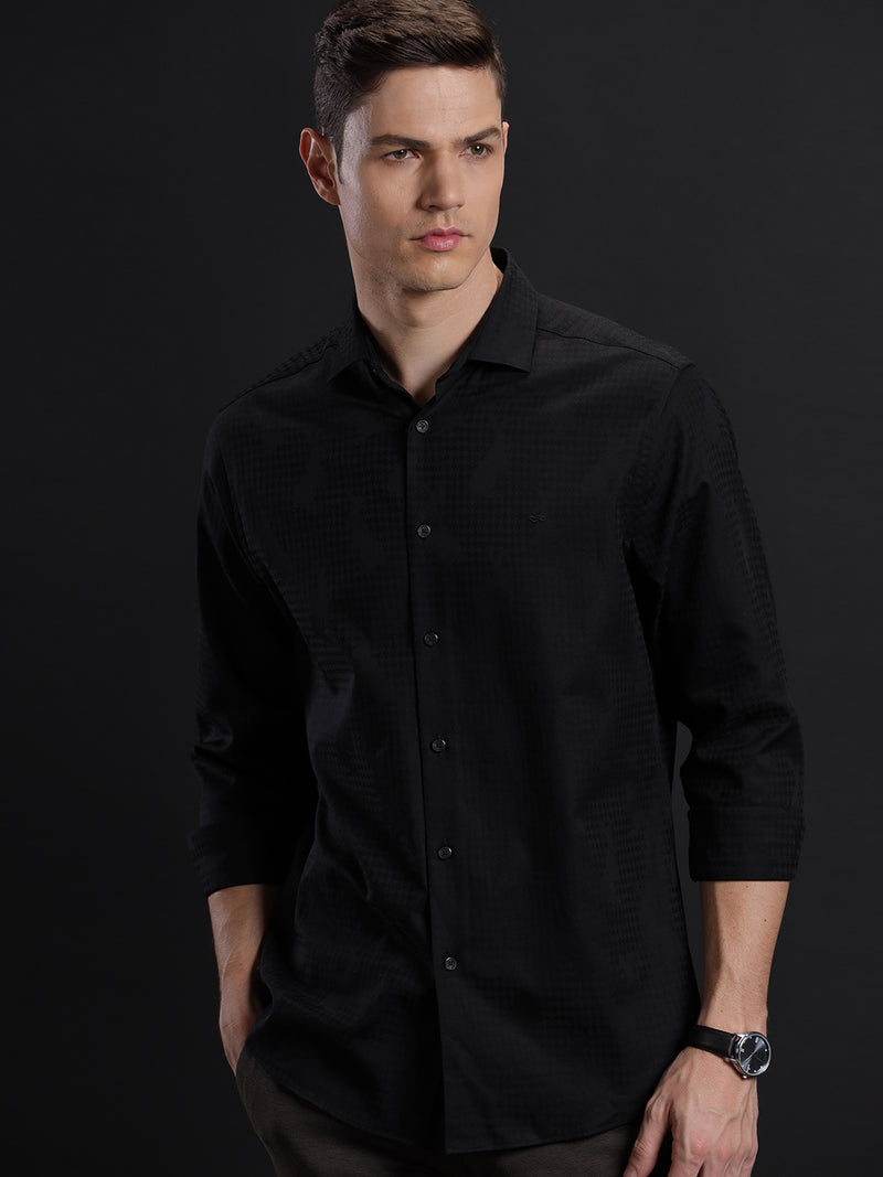 Black regular fit cotton formal shirt for men (BOXIE)