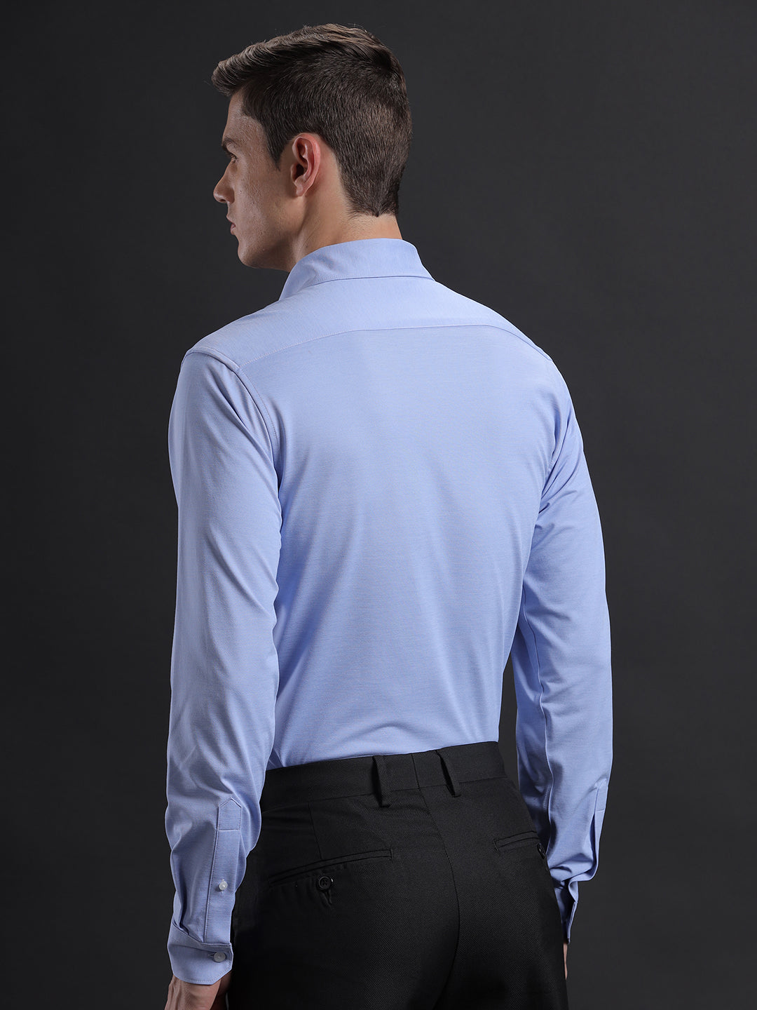 Aldeno Mens Regular Fit Plain Blue Casual Cotton Blend Shirt (KAZAN)