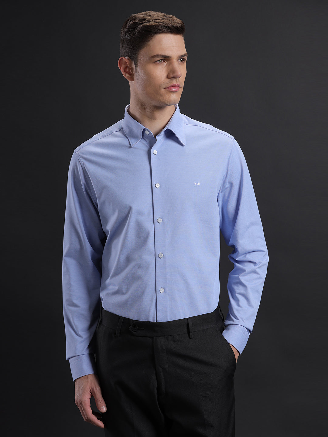 Aldeno Mens Regular Fit Plain Blue Casual Cotton Blend Shirt (KAZAN)