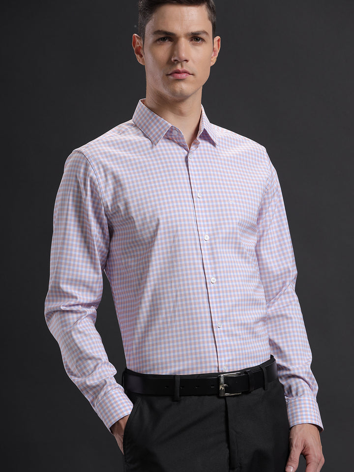 Aldeno Mens Regular Fit Check Blue/Pink/White Formal Cotton Blend Shirt (FONIL)