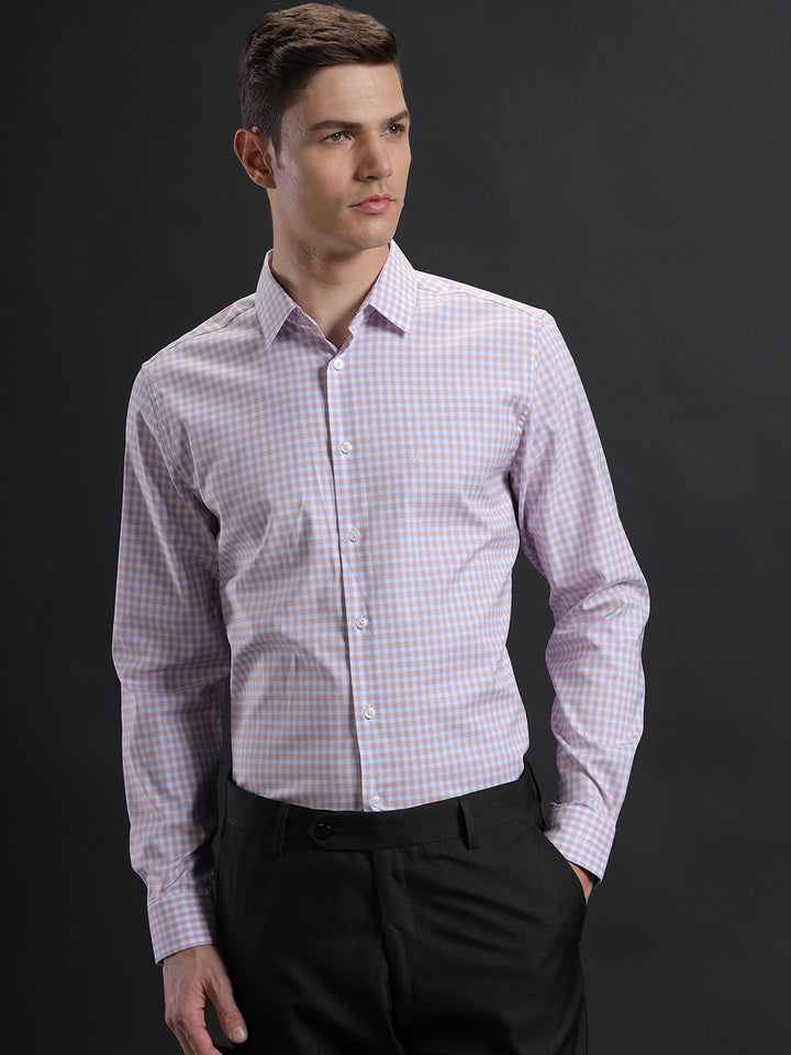Aldeno Mens Regular Fit Check Blue/Pink/White Formal Cotton Blend Shirt (FONIL)