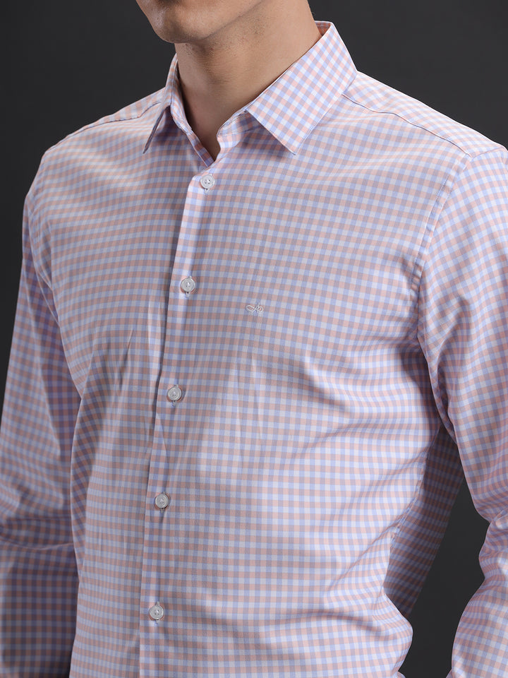Aldeno Mens Regular Fit Check Blue/Pink/White Formal Cotton Blend Shirt (FONIL)