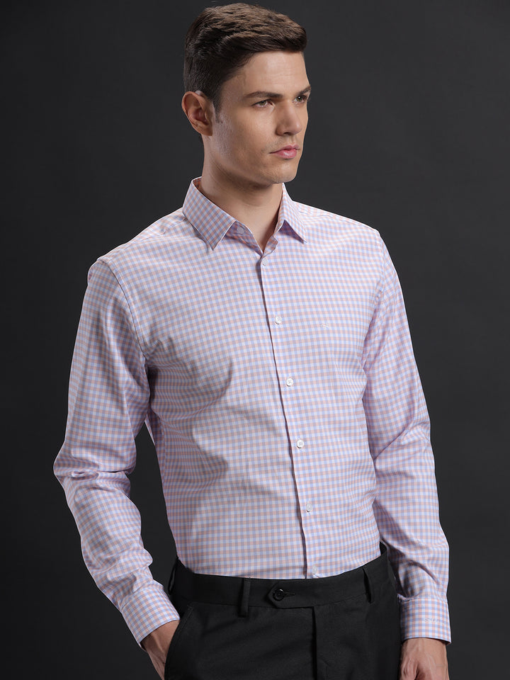 Aldeno Mens Regular Fit Check Blue/Pink/White Formal Cotton Blend Shirt (FONIL)