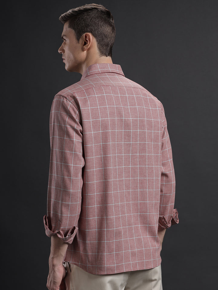 Aldeno Men Regular Fit Check Red/Beige/Blue Casual Linen Blend Shirt (CONSI)