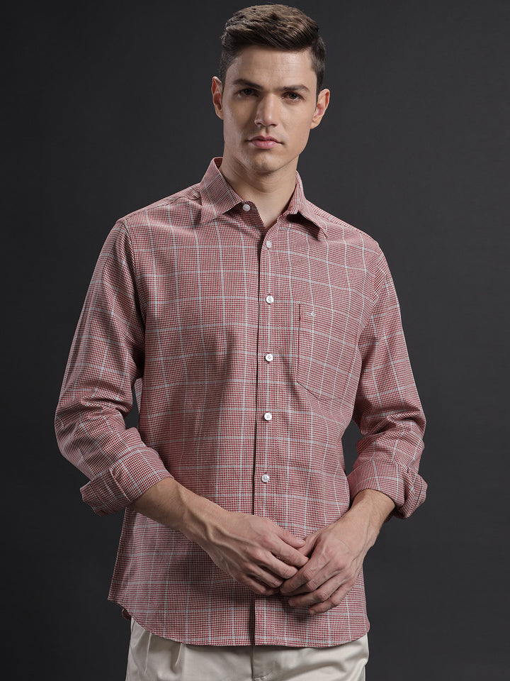 Aldeno Men Regular Fit Check Red/Beige/Blue Casual Linen Blend Shirt (CONSI)