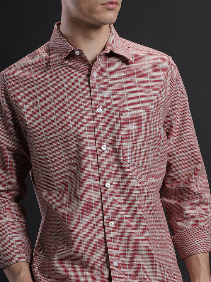 Aldeno Men Regular Fit Check Red/Beige/Blue Casual Linen Blend Shirt (CONSI)