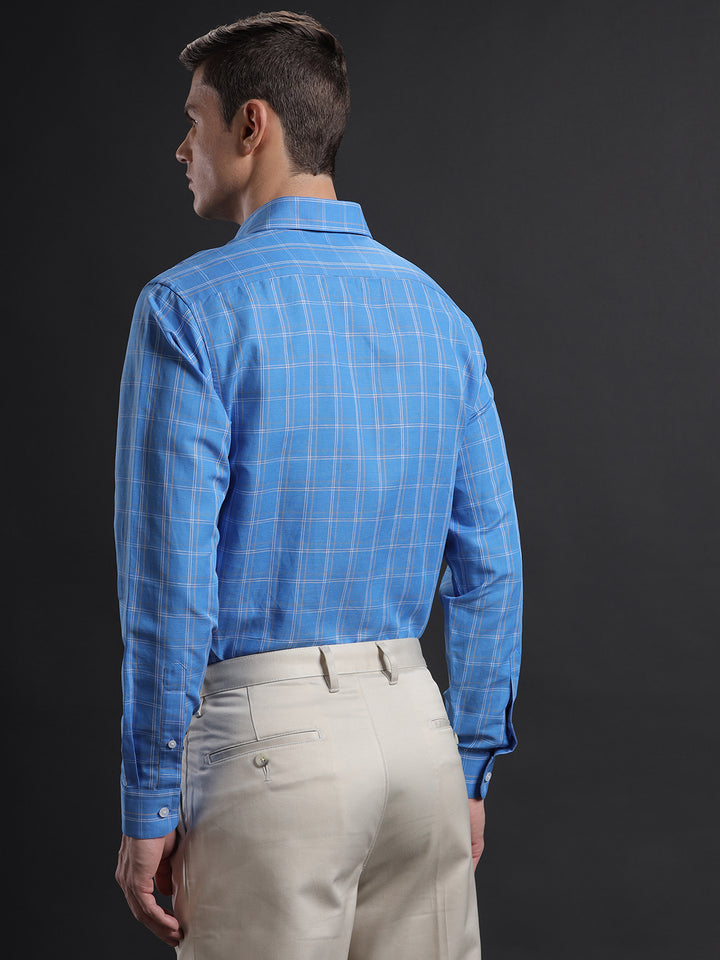 Aldeno Men Regular Fit Check Blue/White/Beige Casual Linen Blend Shirt (CAMSI)