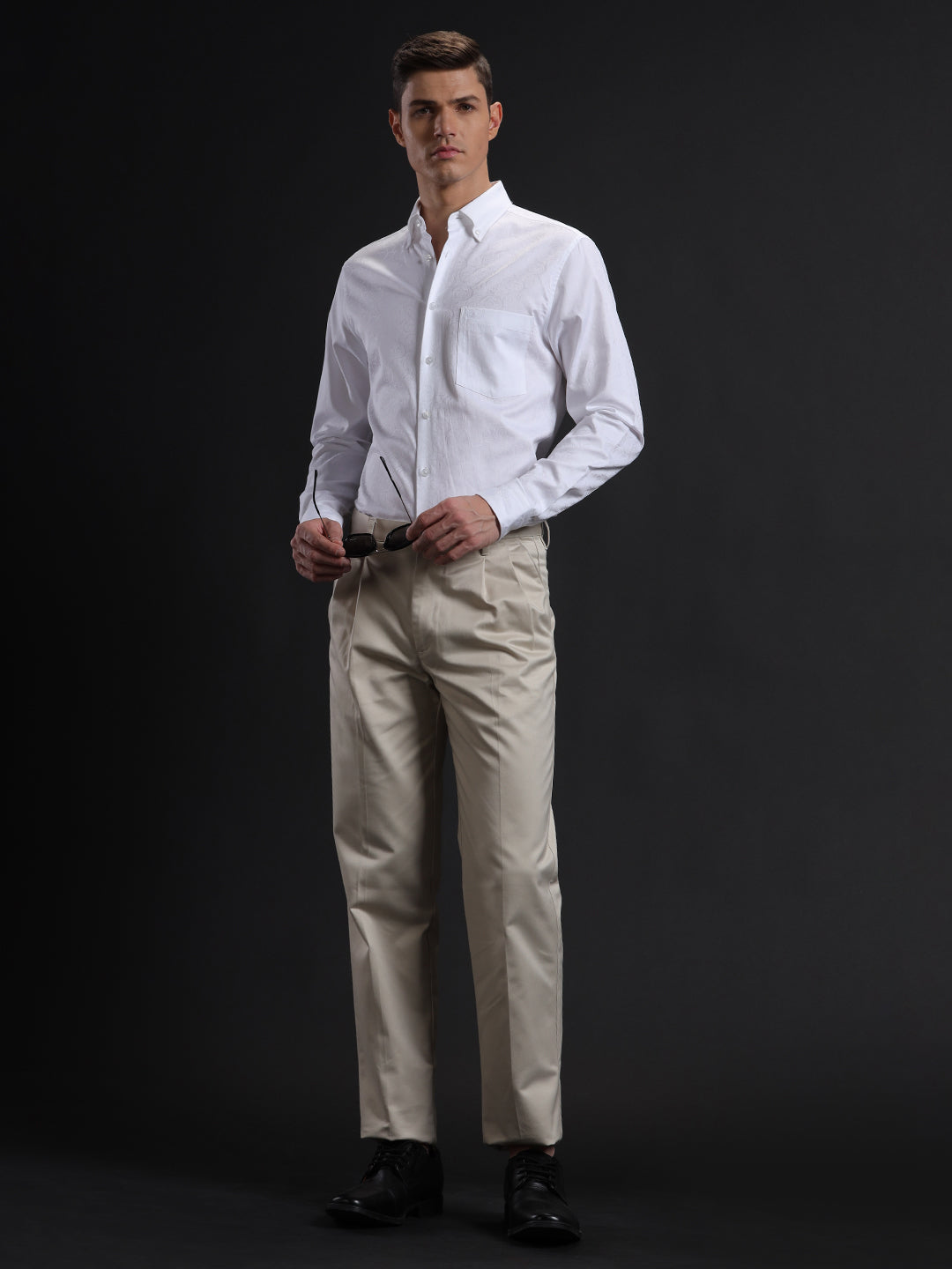 Aldeno Mens Slim Fit Textured White Formal Cotton Shirt (WELDO)