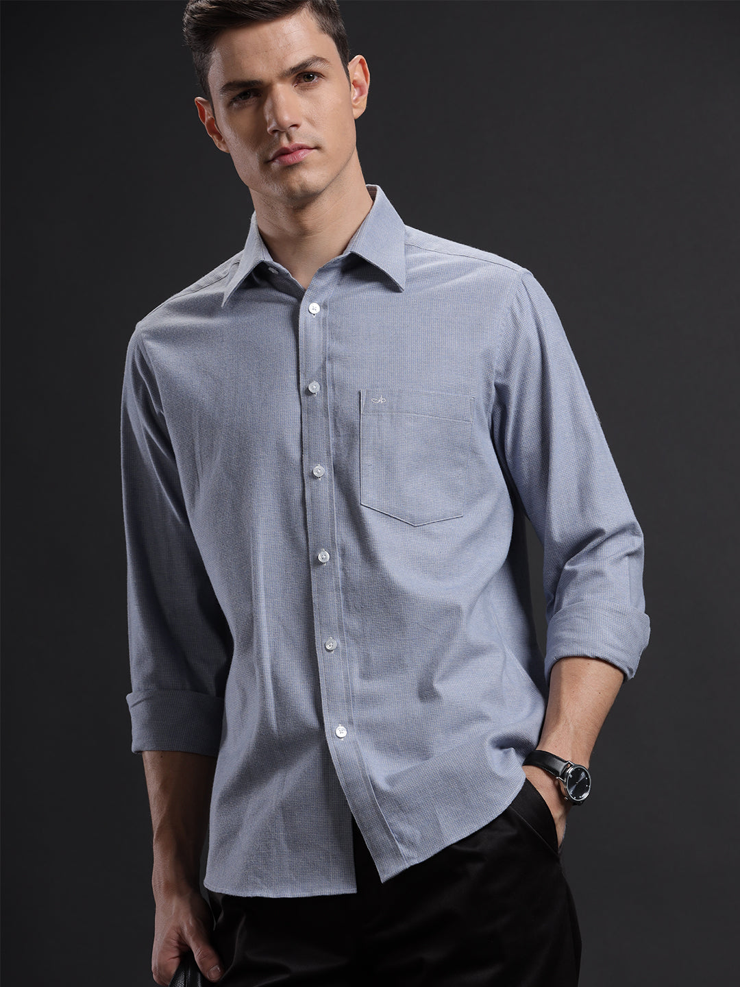 Aldeno Mens Regular Fit Check Blue/Grey Casual Cotton Shirt (CIAR)