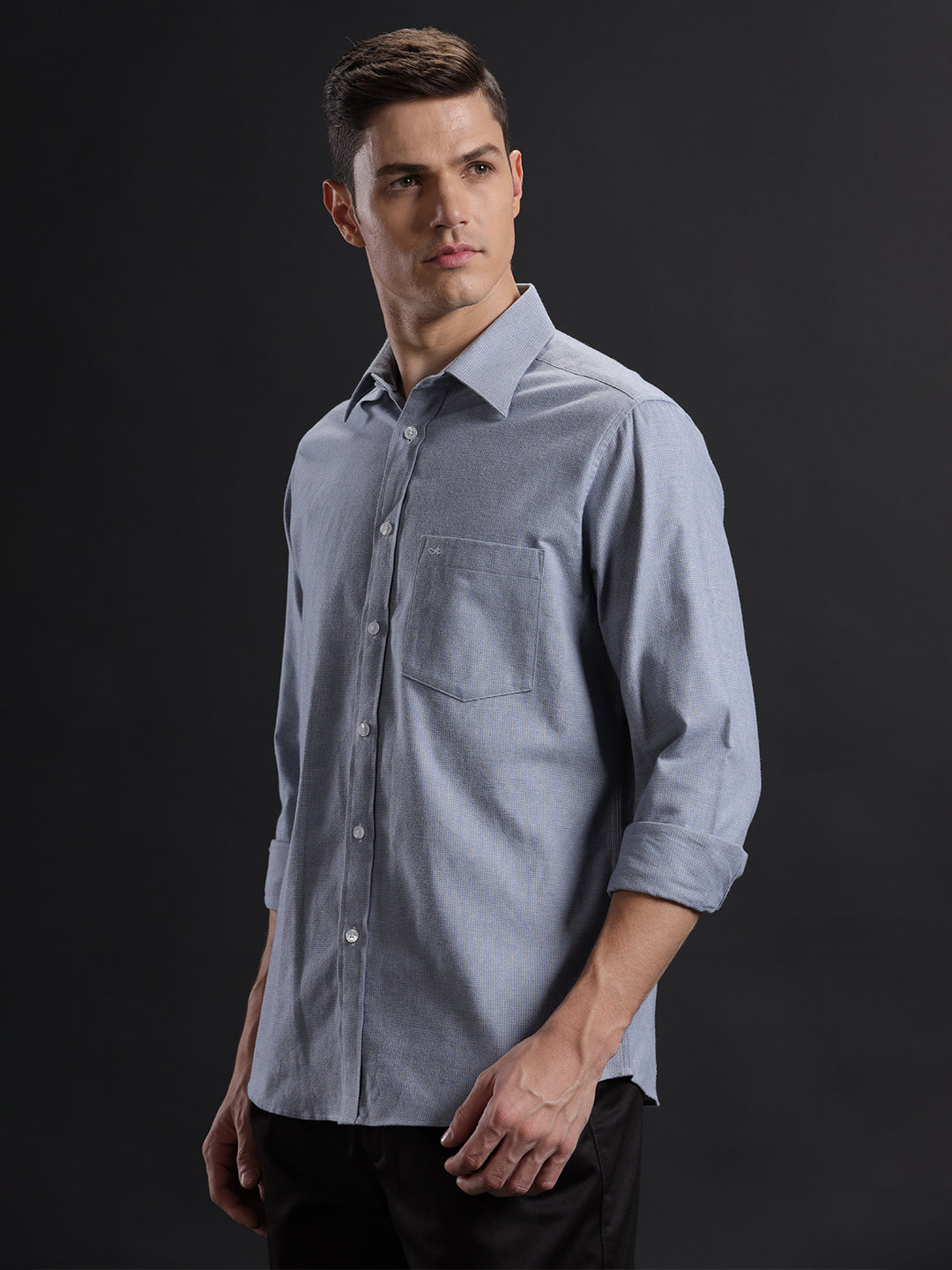 Aldeno Mens Regular Fit Check Blue/Grey Casual Cotton Shirt (CIAR)