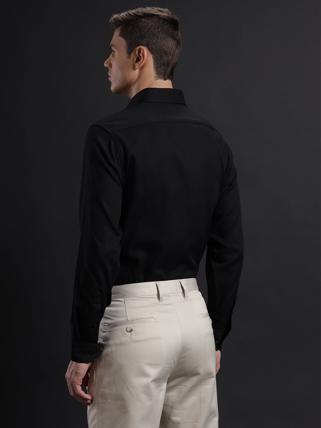 Aldeno Mens Regular Fit Plain Black Casual Cotton Shirt (TABLO)