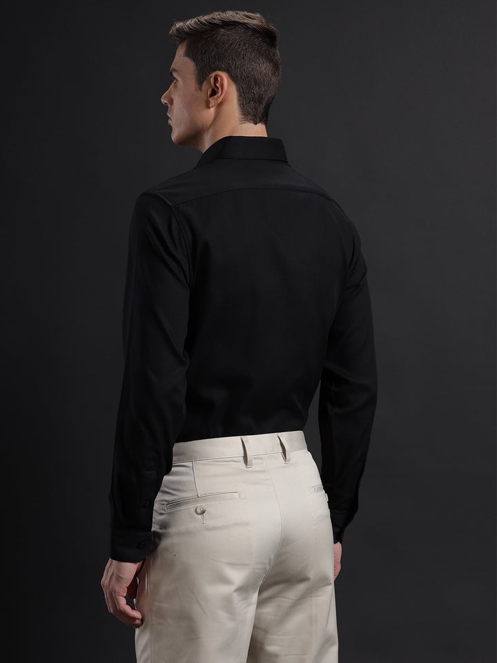 Aldeno Mens Regular Fit Plain Black Casual Cotton Shirt (TABLO)