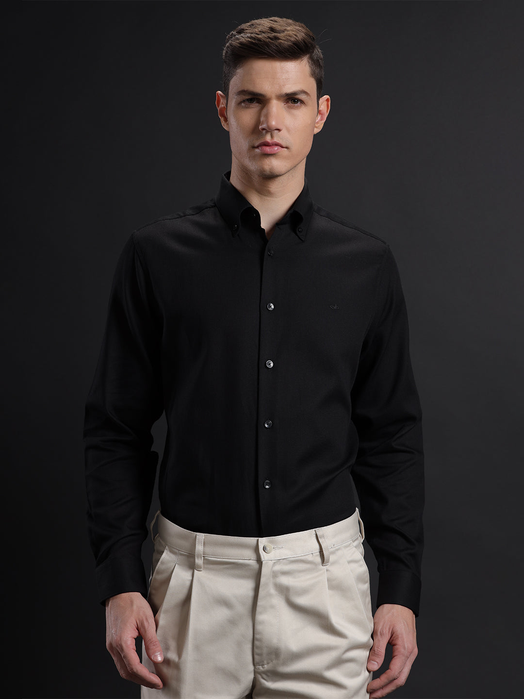 Aldeno Mens Regular Fit Plain Black Casual Cotton Shirt (TABLO)