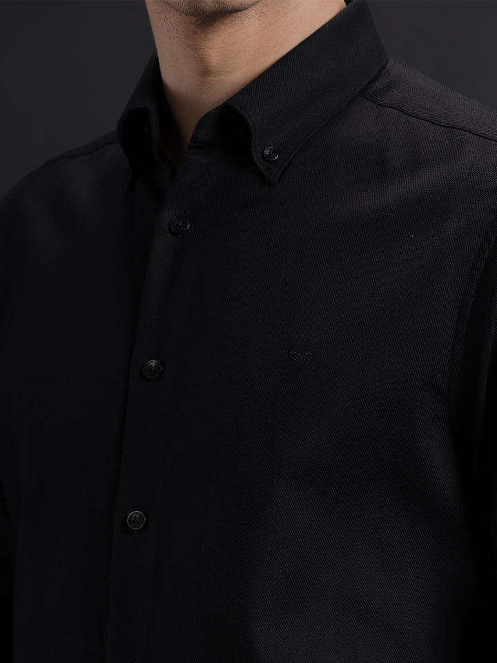 Aldeno Mens Regular Fit Plain Black Casual Cotton Shirt (TABLO)