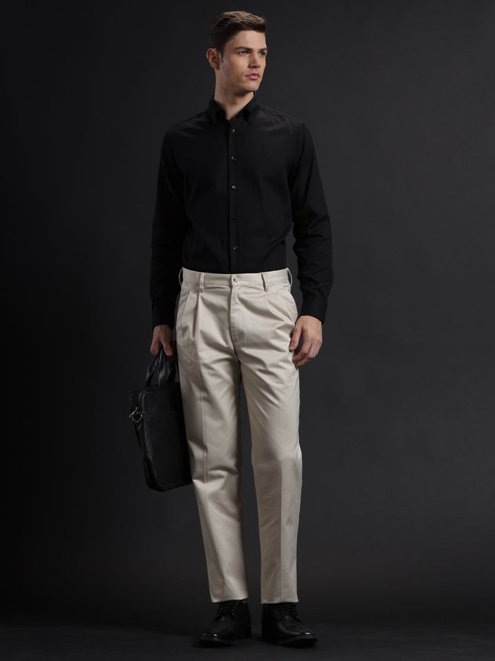 Aldeno Mens Regular Fit Plain Black Casual Cotton Shirt (TABLO)