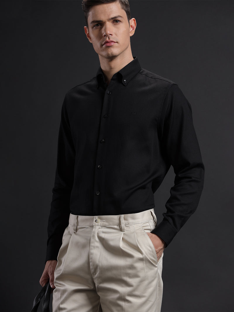 Aldeno Mens Regular Fit Plain Black Casual Cotton Shirt (TABLO)