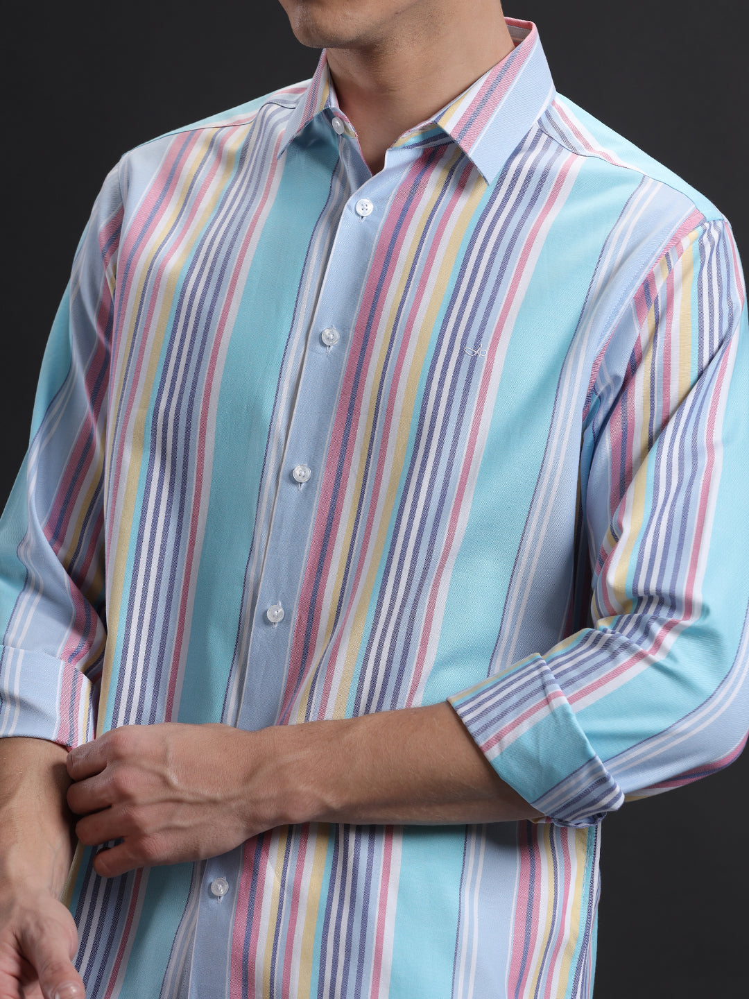 Mens Regular Fit Vertical Blue/Navy/Pink/White/Yellow Casual Cotton Shirt (HALAM)