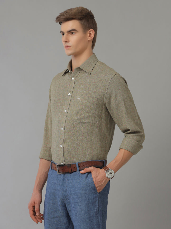 Aldeno Men Regular Fit Check Green/Red Casual Linen Blend Shirt (COLSE)