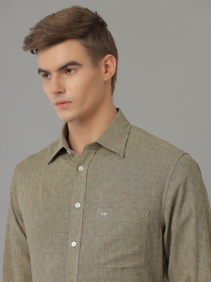 Aldeno Men Regular Fit Check Green/Red Casual Linen Blend Shirt (COLSE)