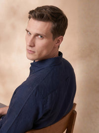 Regular Fit Navy Blue Linen Solid Casual Shirt for Men (LIBRA)