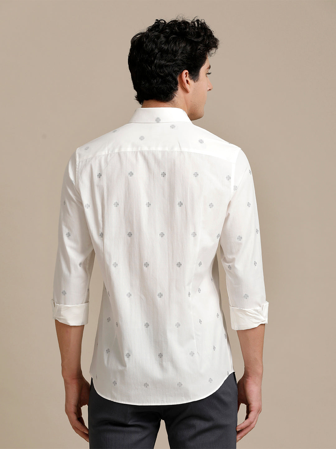 Aldeno Mens Slim Fit Plain Off White Formal Cotton Shirt (FORWAT)