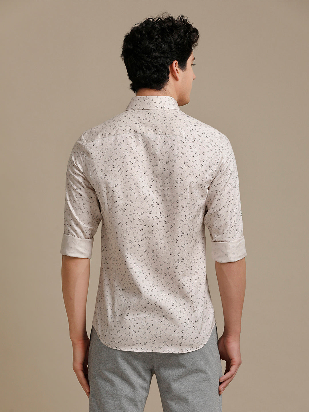 Aldeno Mens Slim Fit Floral Aop Cream/Brown Casual Cotton Shirt (BEPIT)