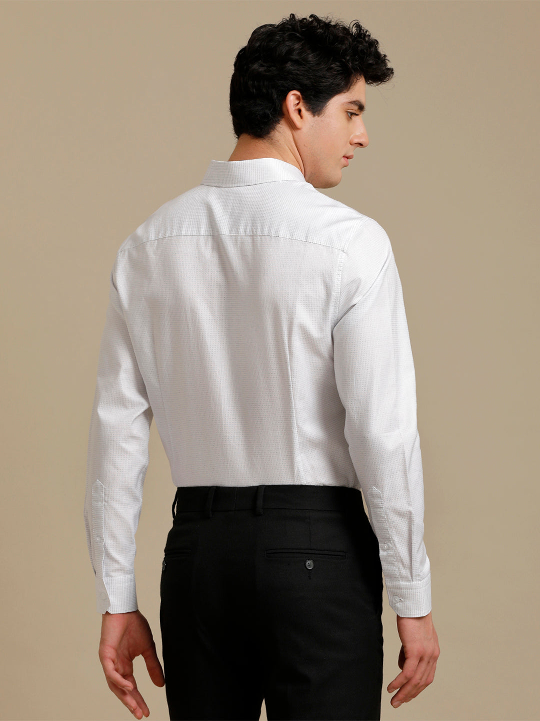 Aldeno Mens Slim Fit Dots White/Navy Formal Cotton Shirt (FORBUL)