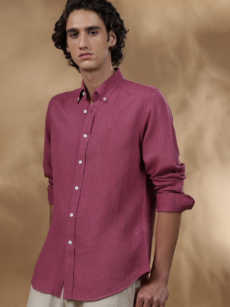 Pink regular fit linen casual shirt for men (ELOIS)