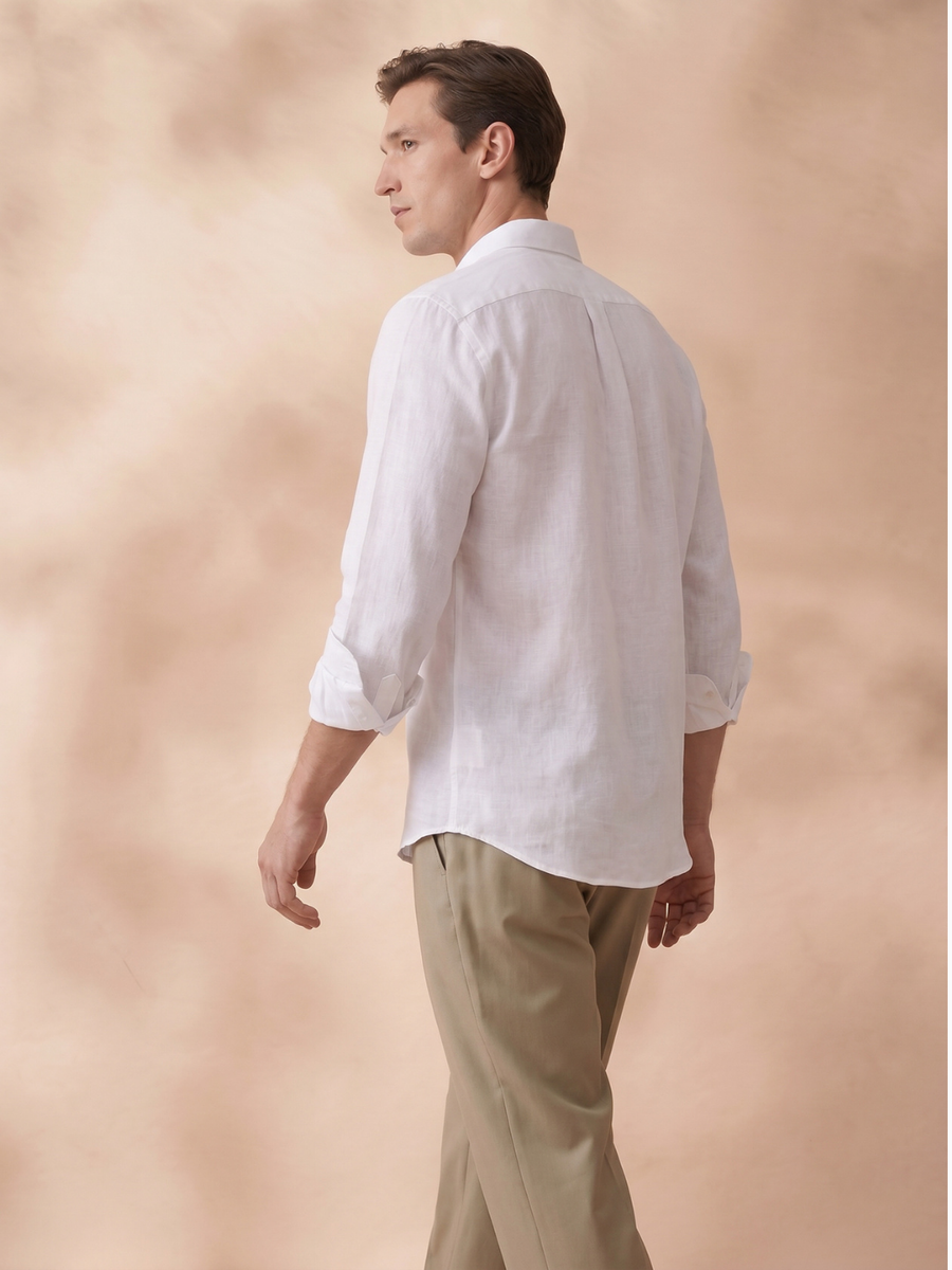 Aldeno Mens Regular Fit Solid White Casual Linen Shirt (LITE)