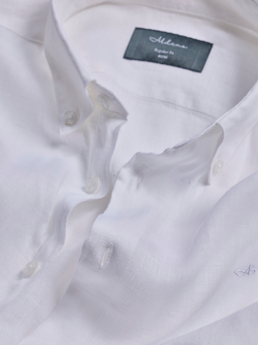 Aldeno Mens Regular Fit Solid White Casual Linen Shirt (LITE)