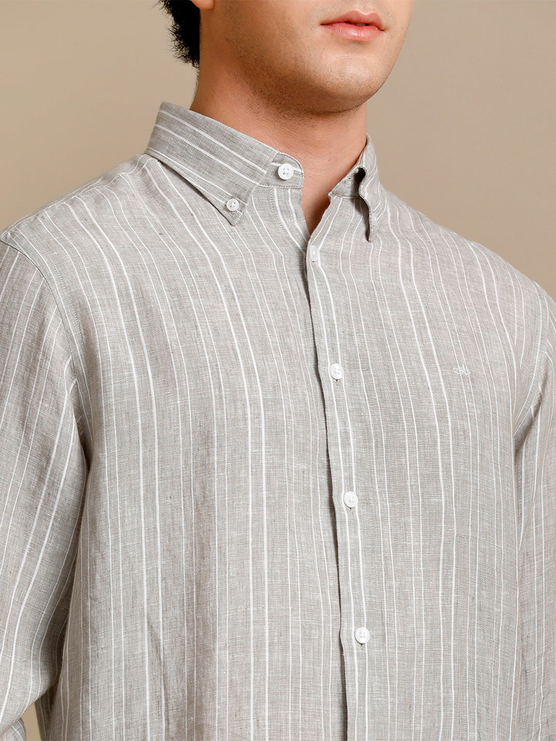 Aldeno Mens Regular Fit Grey Green/White Stripe Casual Linen Shirt (LABEG)