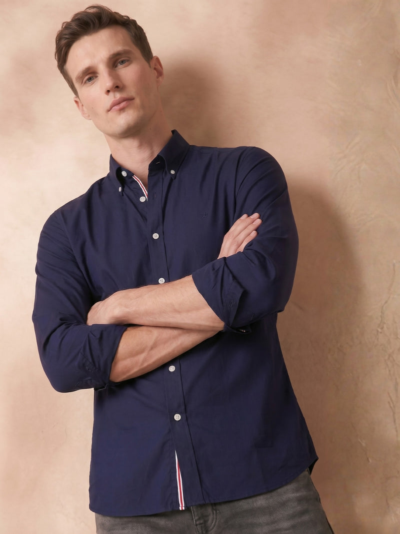 Navy Blue regular fit cotton casual shirt for men (LOTUS)