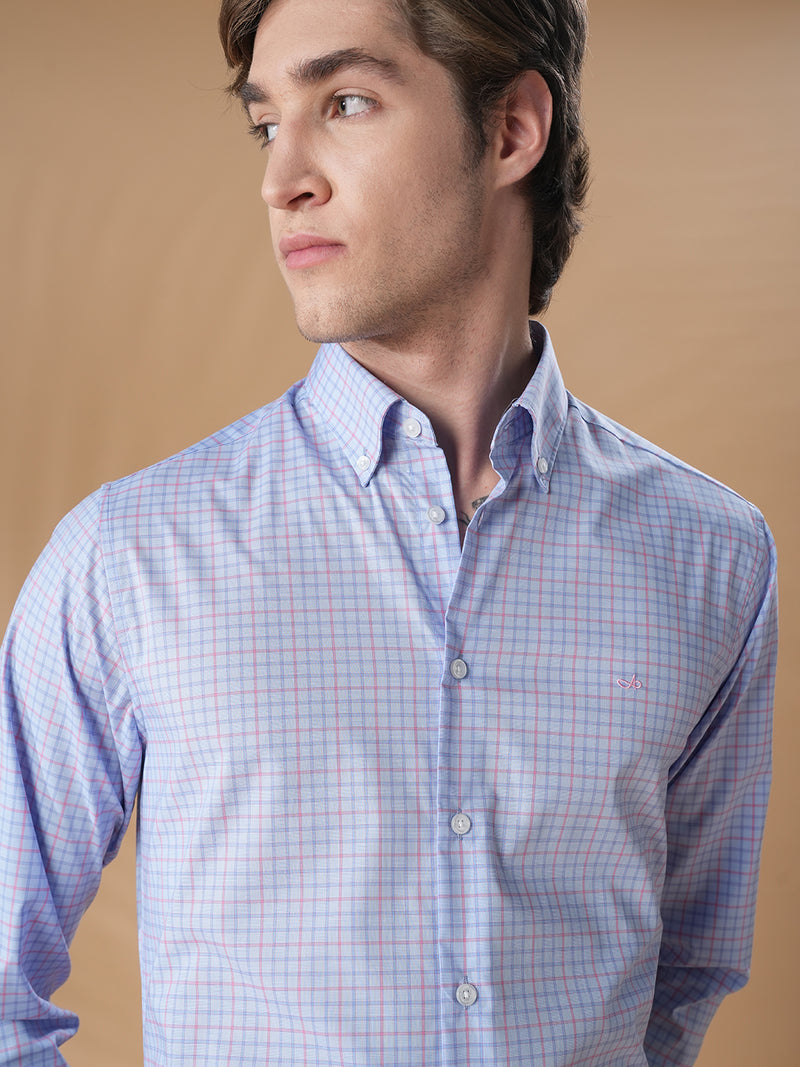 Lavender regular fit cotton checked formal shirt for men (COSMA)