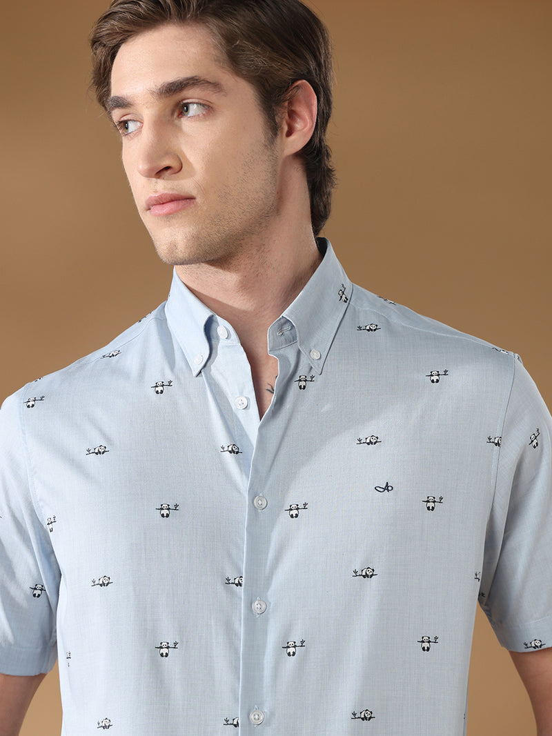 Blue regular fit cotton printed casual shirt for men (CULIX)