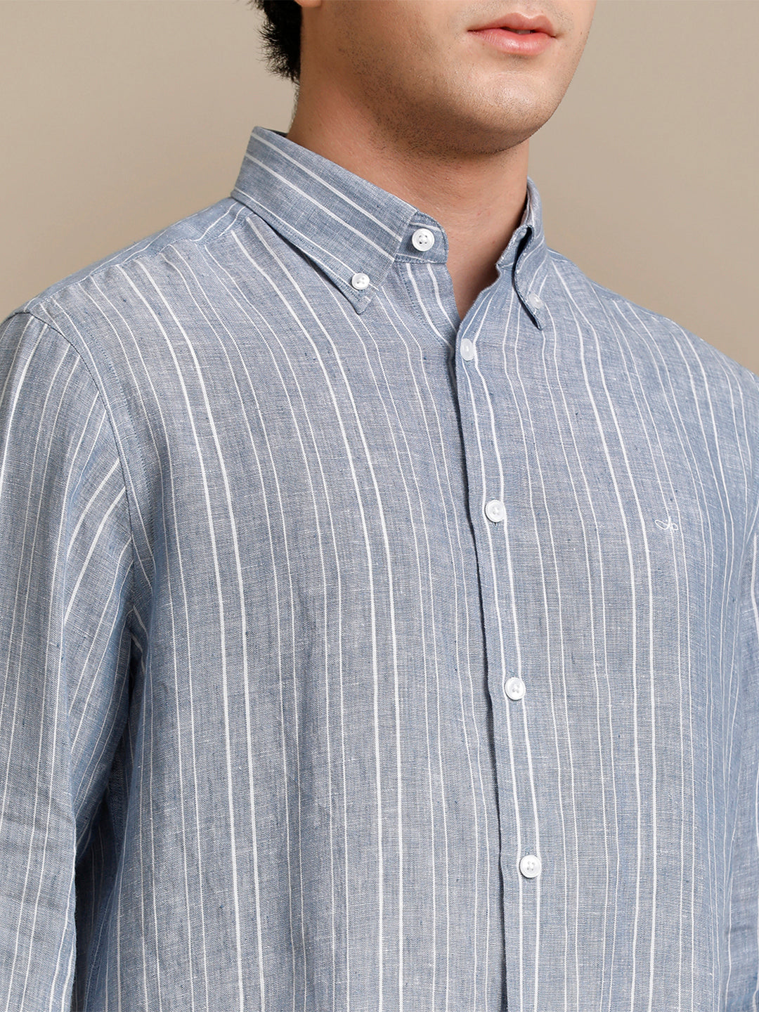 Aldeno Mens Regular Fit Blue/White Stripe Casual Linen Shirt (LABUL)