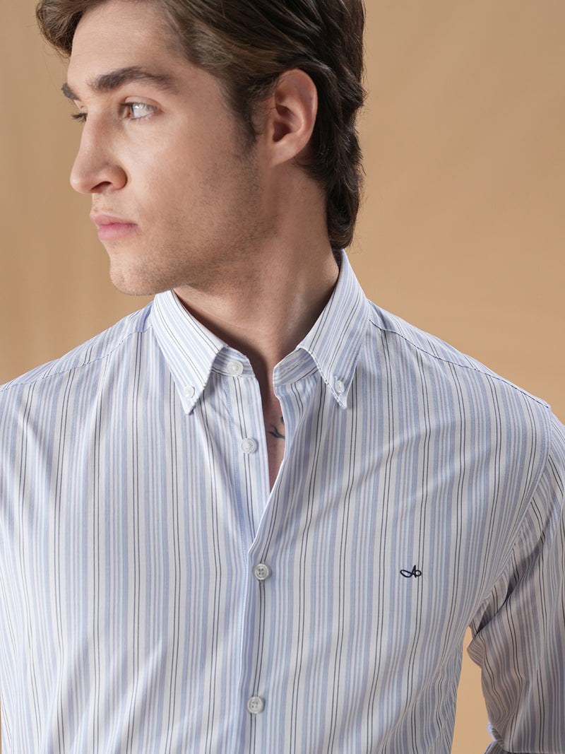 Lavender regular fit cotton striped formal shirt for men (CORNA)