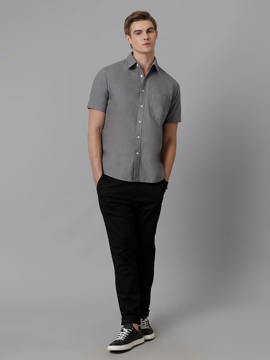 Aldeno Men Solid Casual Grey Shirt (ODULF)