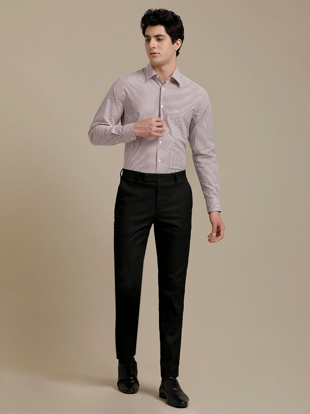 Aldeno Mens Slim Fit Maroon/White Stripe Formal Cotton Blend Stretch Shirt (RENZO)