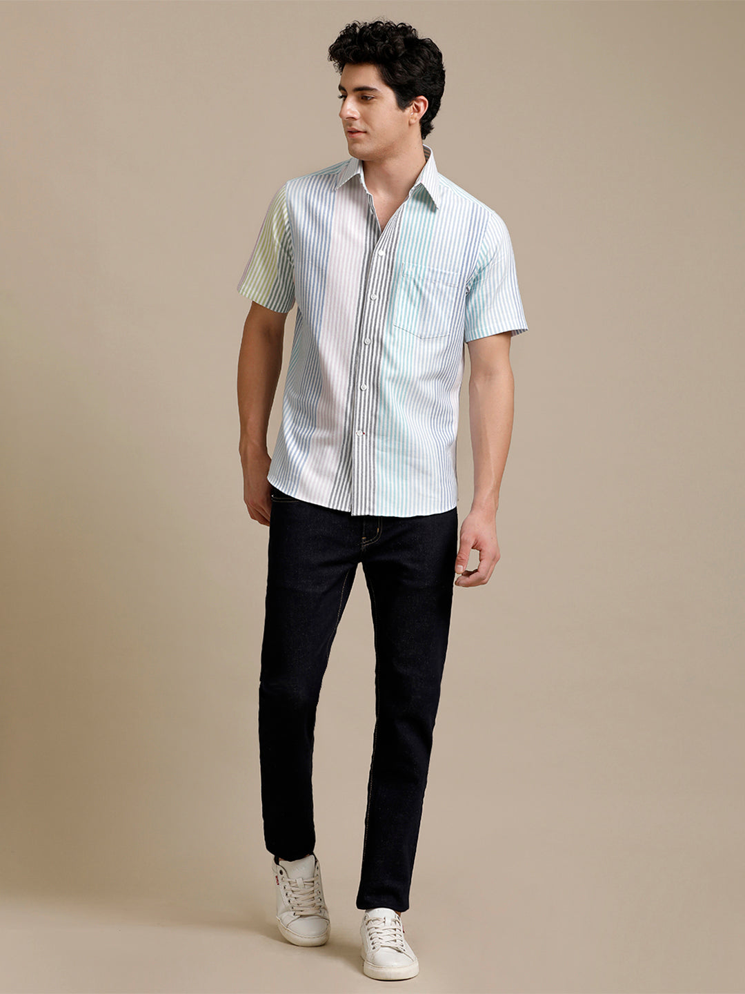 Aldeno Mens Regular Fit Multi Blue Stripe Casual Cotton Shirt (HAVEN)
