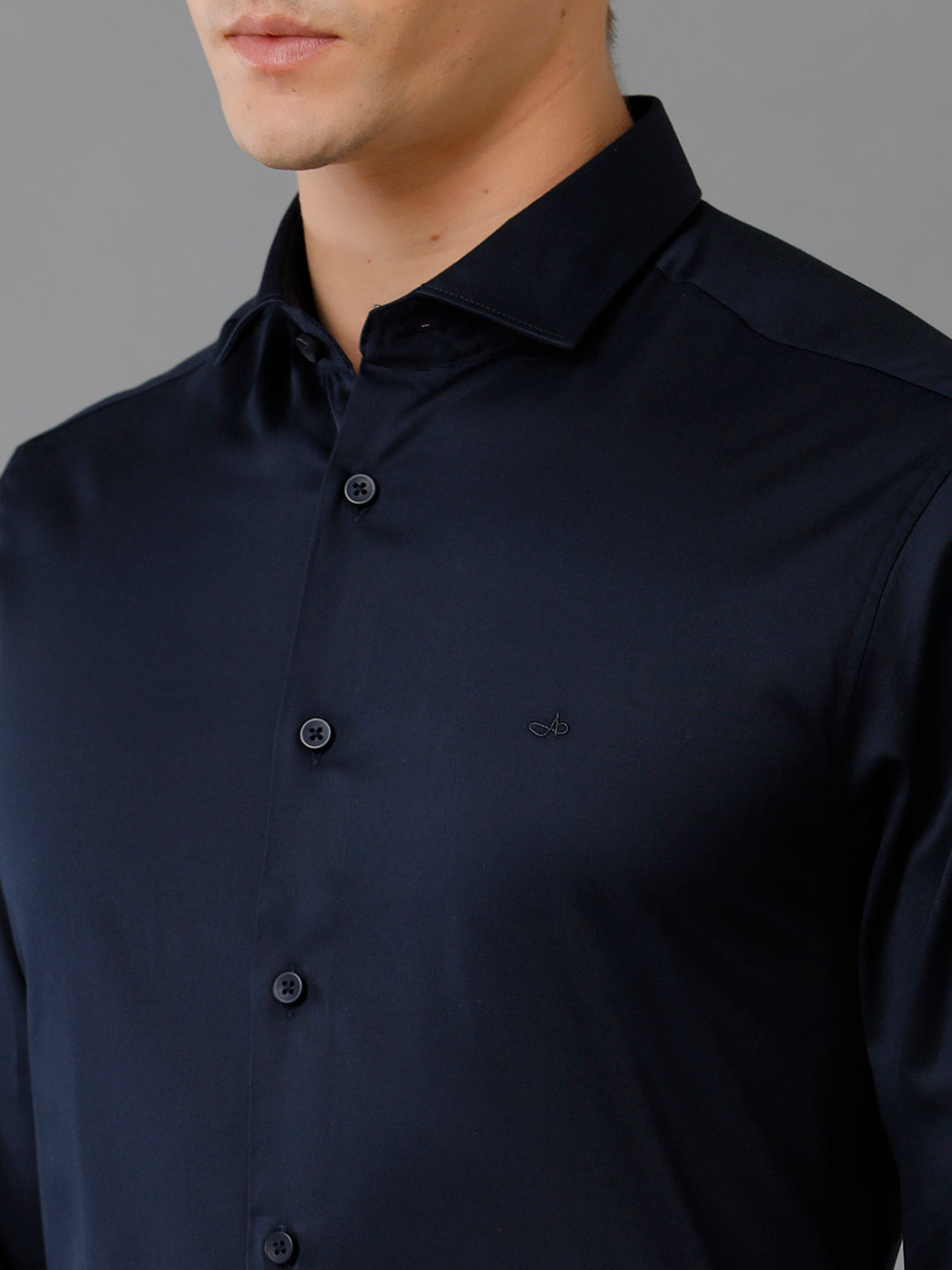 Aldeno Mens Regular Fit Solid Navy Formal Satin Shirt (SIANY)