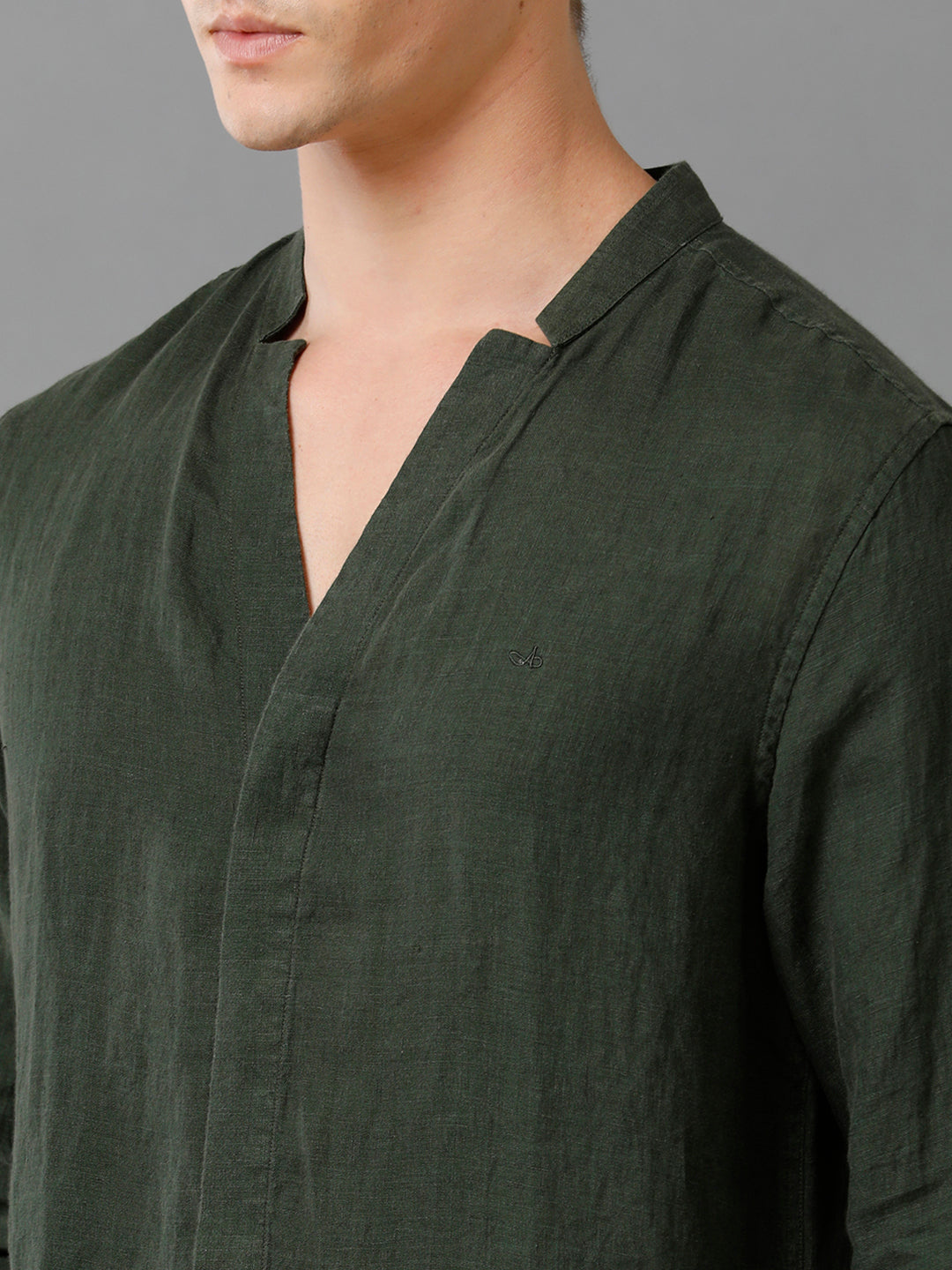 Aldeno Mens Regular Fit Solid Green Casual Linen Shirt (LAZLO)